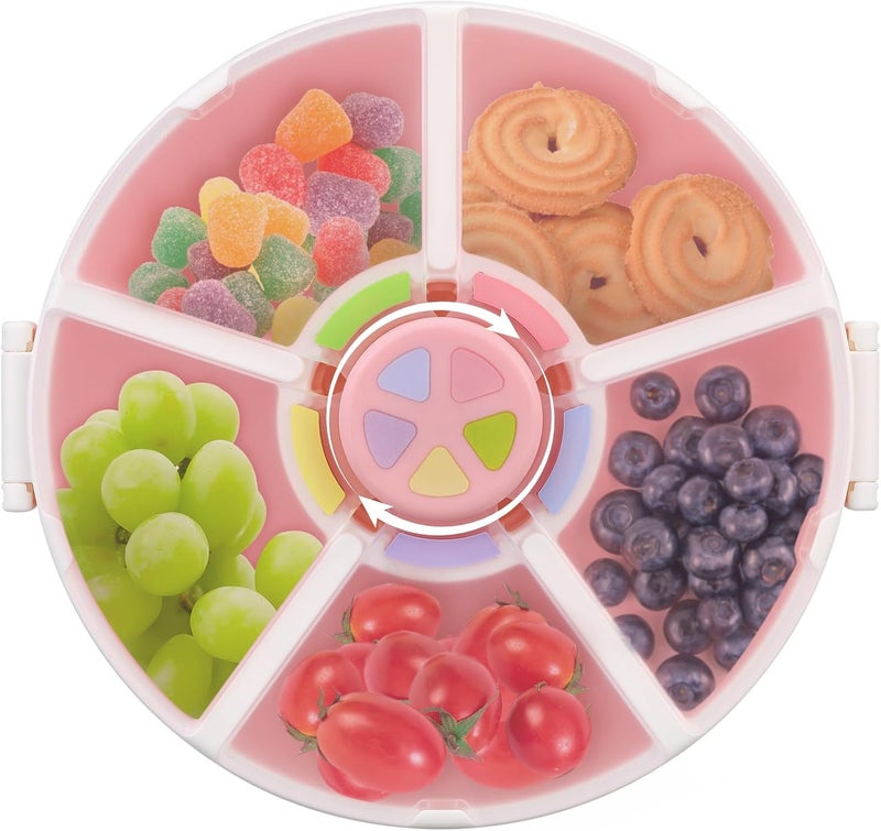 JOOPETALK Kids Reusable Rotating Snack Container with 5 Separate Compartments, Color Matching Opening Lid, BPA/PVC-Free, Dishwasher Safe, Perfect for Travel, School Lunches & On-the-Go Snacking-Pink - Image 1